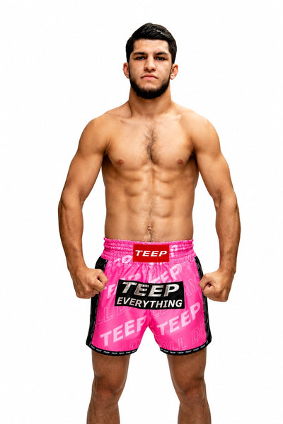 TEEP pink Muay Thai shorts – front view