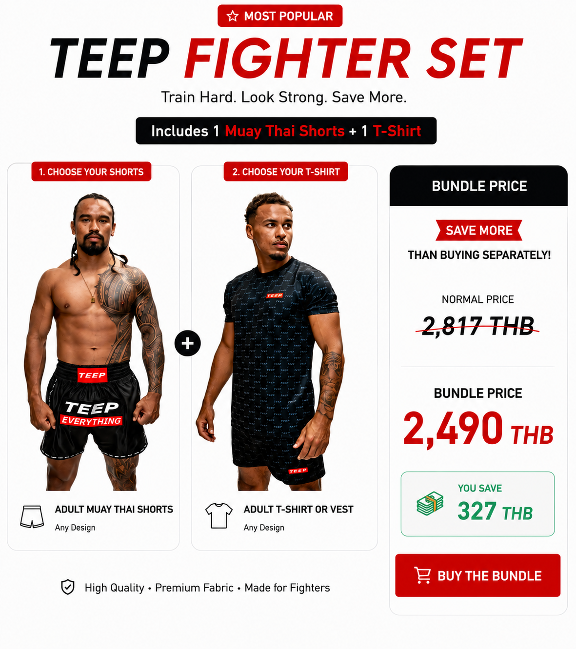 Men's Muay Thai Fighter Training Clothing Set - TEEP T-shirt & Shorts

