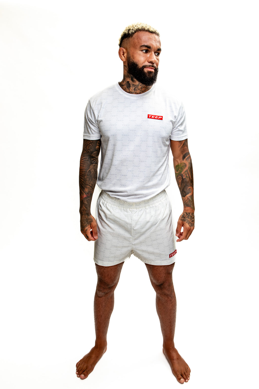 White TEEP Pattern Shorts - Muay Thai & Gym Training Outfit For Men's

