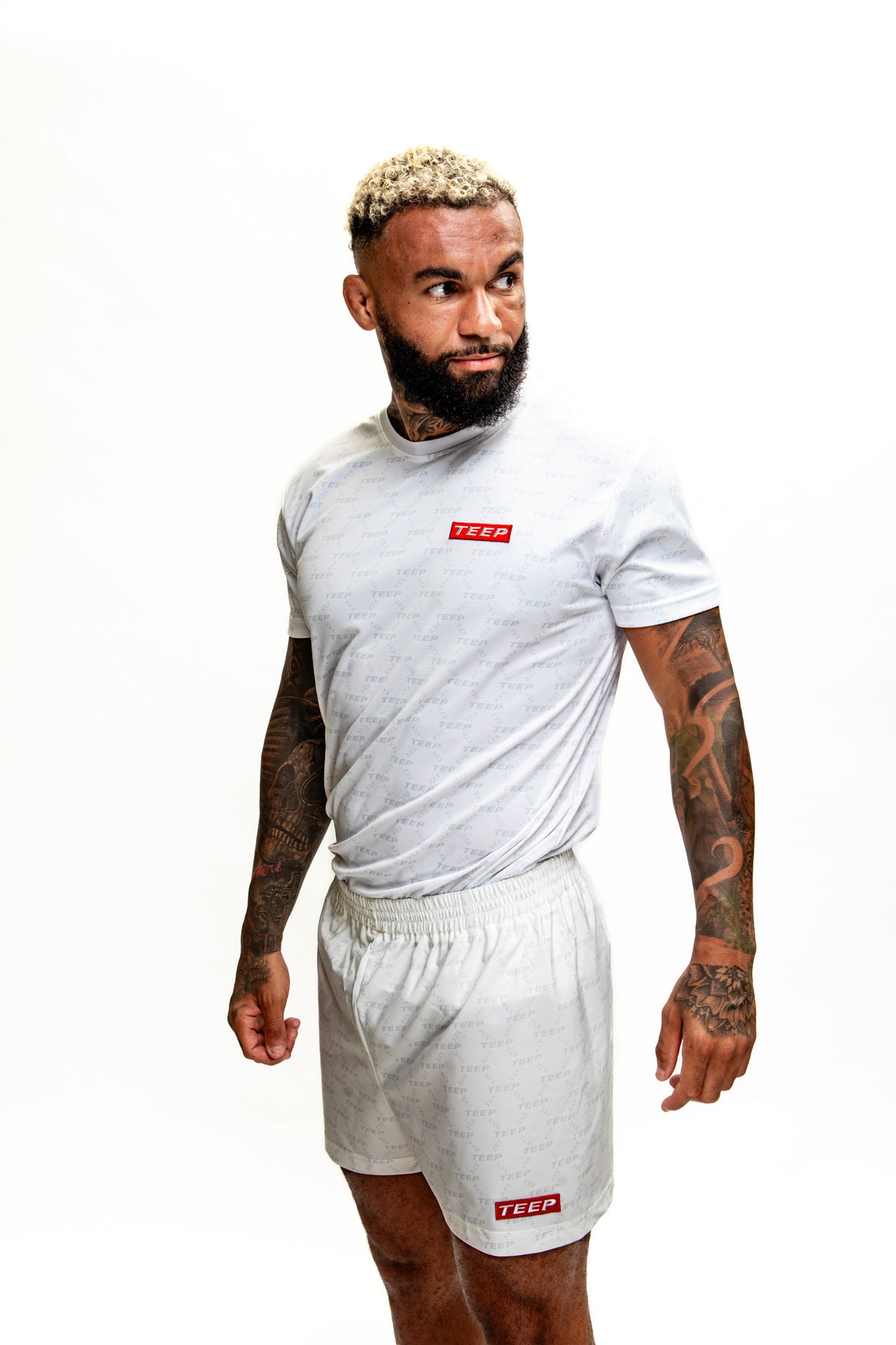 White TEEP Pattern Shorts - Muay Thai & Gym Training Outfit For Men's