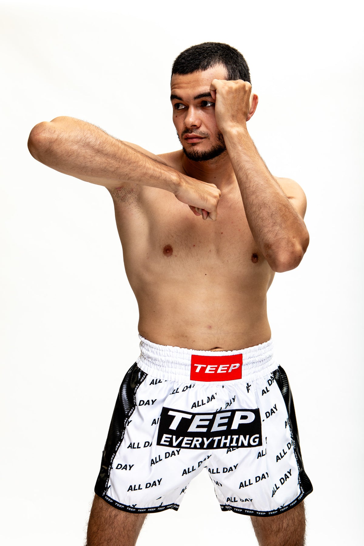 Teep Everything White Thai boxing shorts

