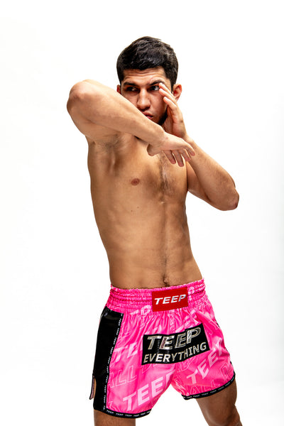 TEEP pink Muay Thai shorts – front view