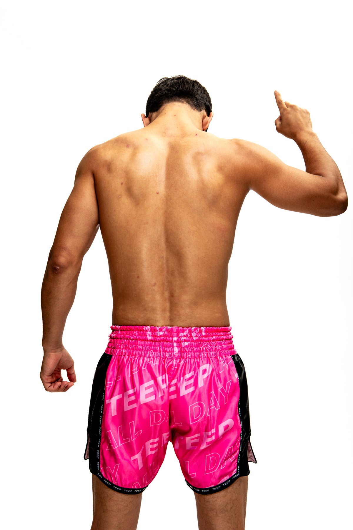 TEEP pink Muay Thai shorts – rear view