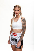 Teep Everything White Thai boxing shorts

