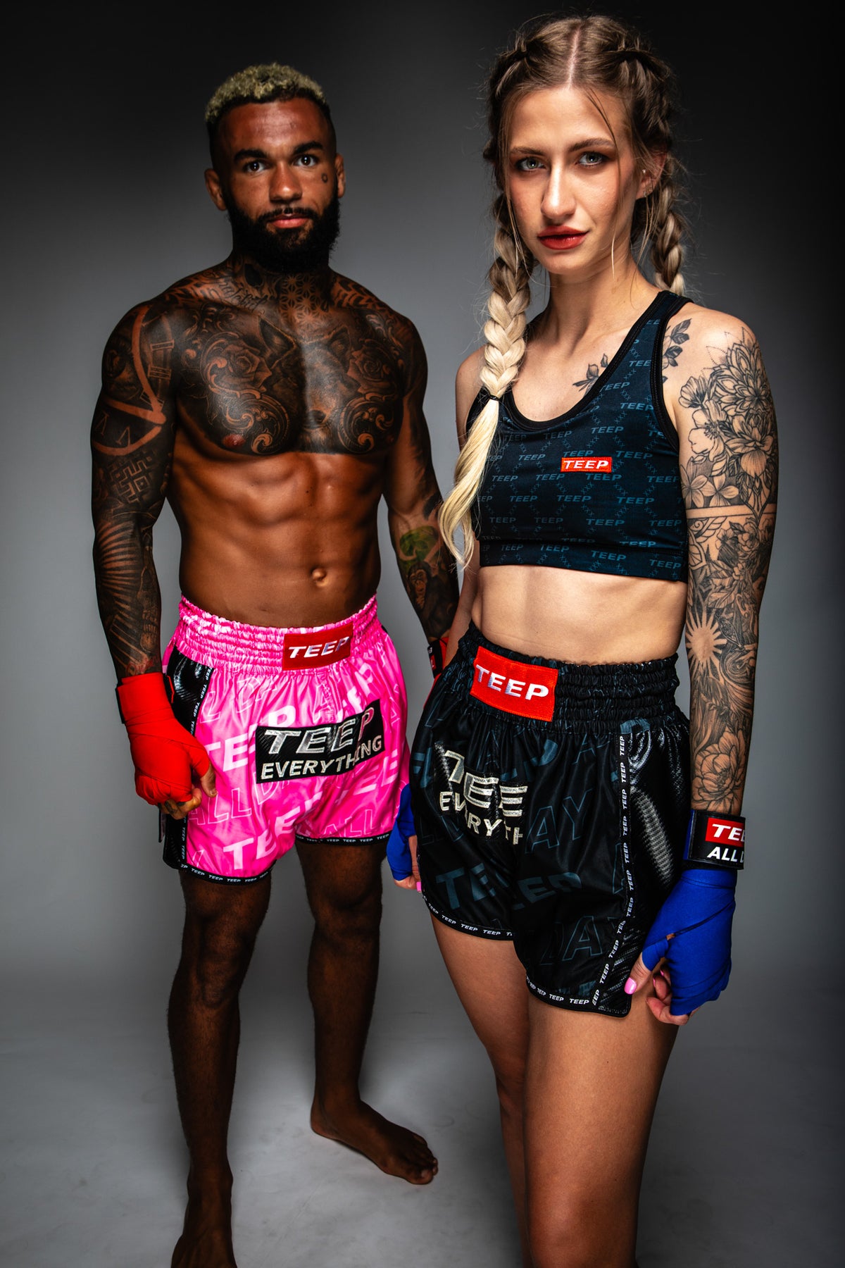Matcjing Pink and Black TEEP everything Muay Thai shorts